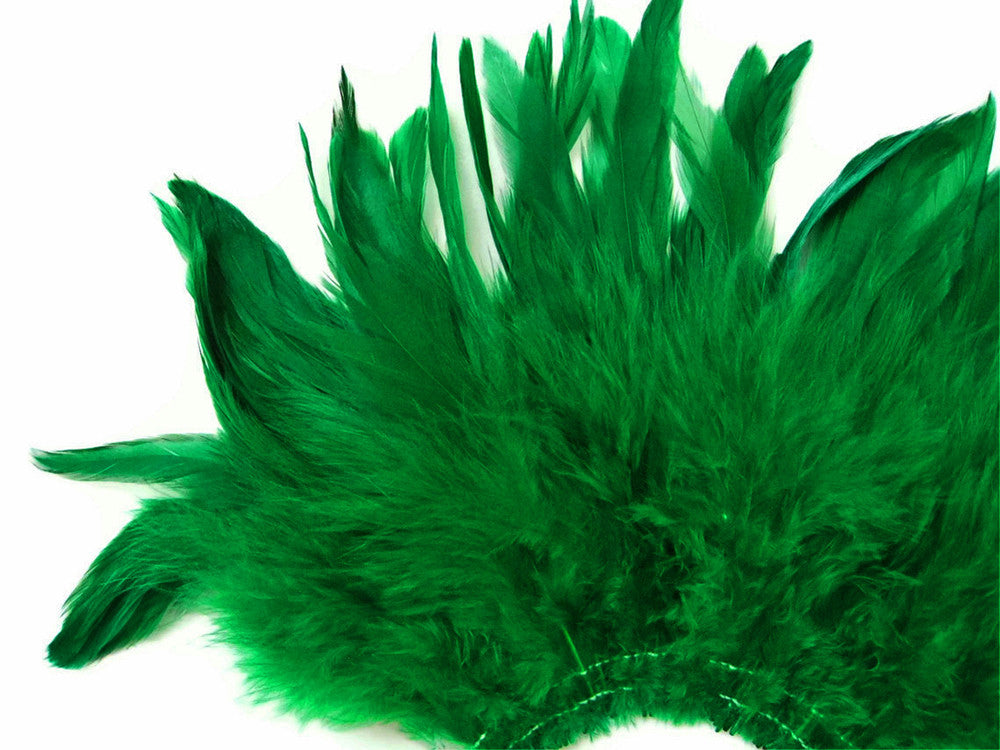 4 Inch Strip – 4-6” Dyed Kelly Green Strung Chinese Rooster Saddle Feathers