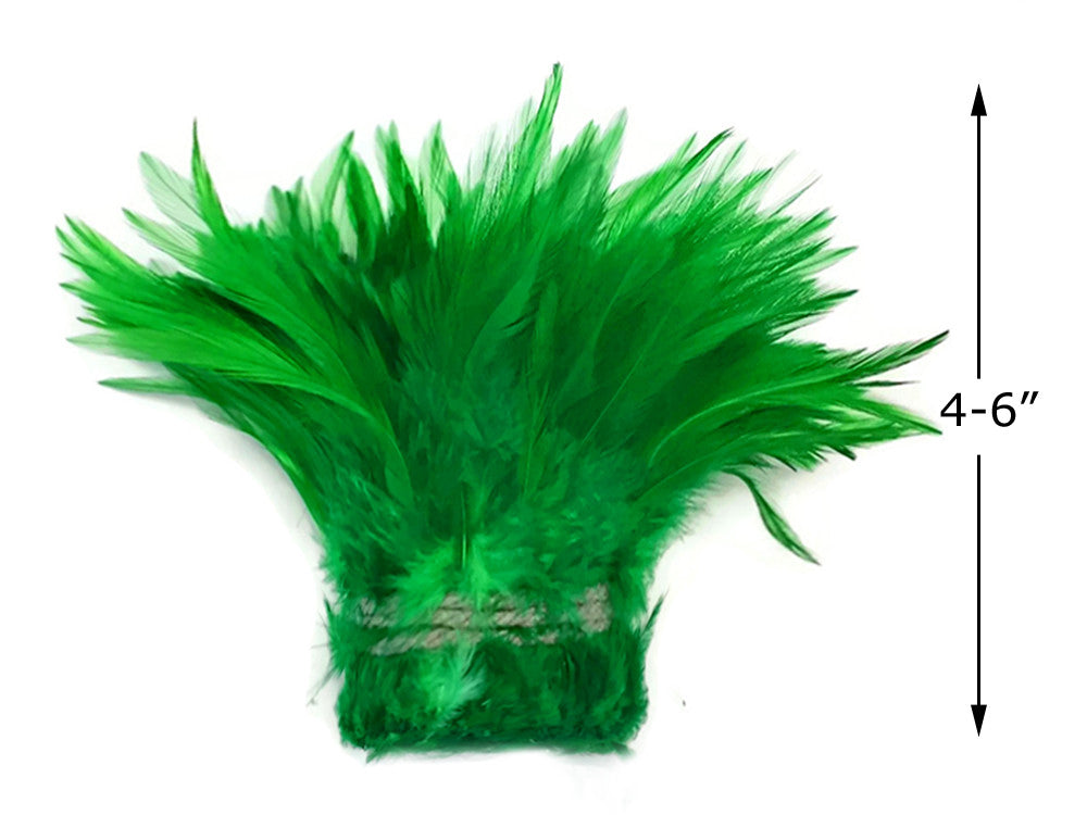 4 Inch Strip – 4-6” Dyed Kelly Green Strung Chinese Rooster Saddle Feathers