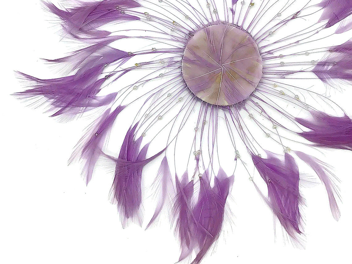 1 Piece - Lavender Whole Beaded Pinwheel Stripped Rooster Hackle Feather Plates