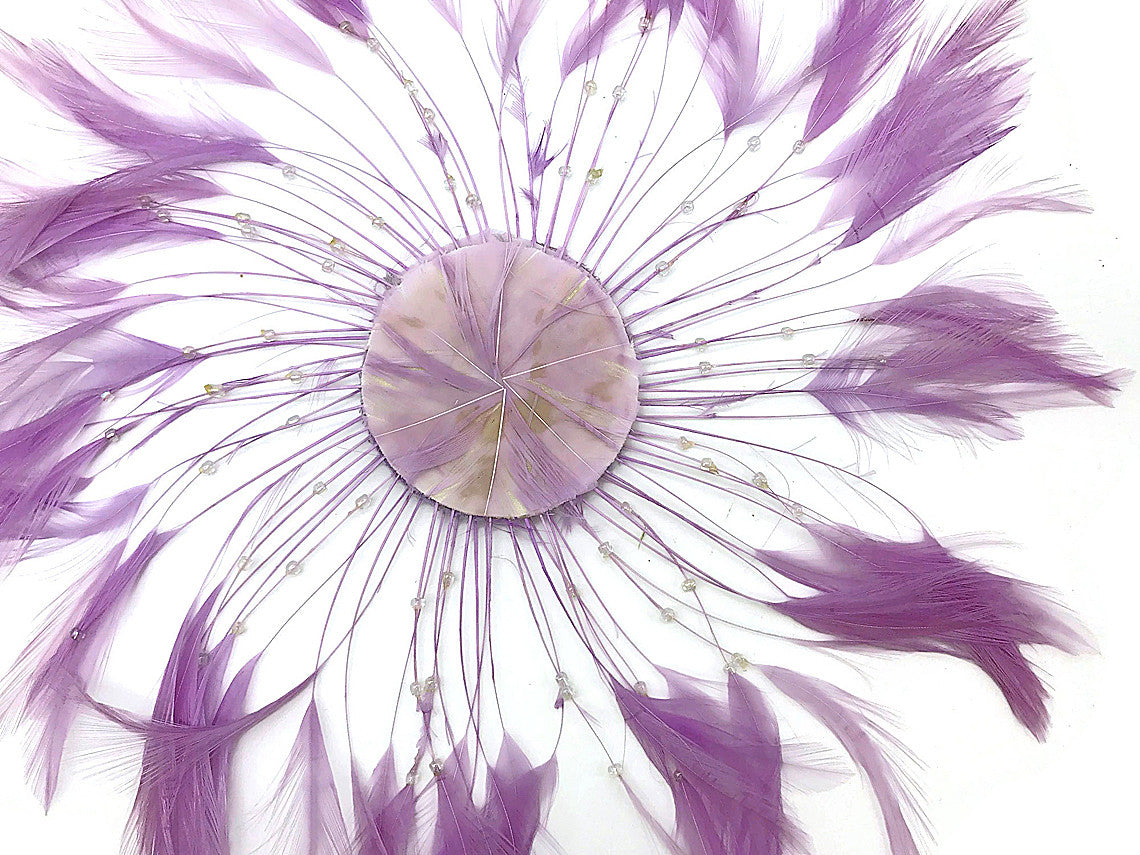 1 Piece - Lavender Whole Beaded Pinwheel Stripped Rooster Hackle Feather Plates