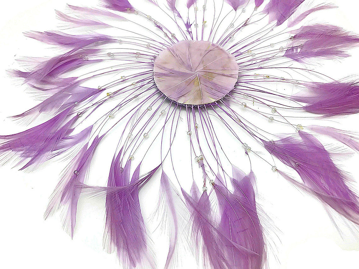 1 Piece - Lavender Whole Beaded Pinwheel Stripped Rooster Hackle Feather Plates