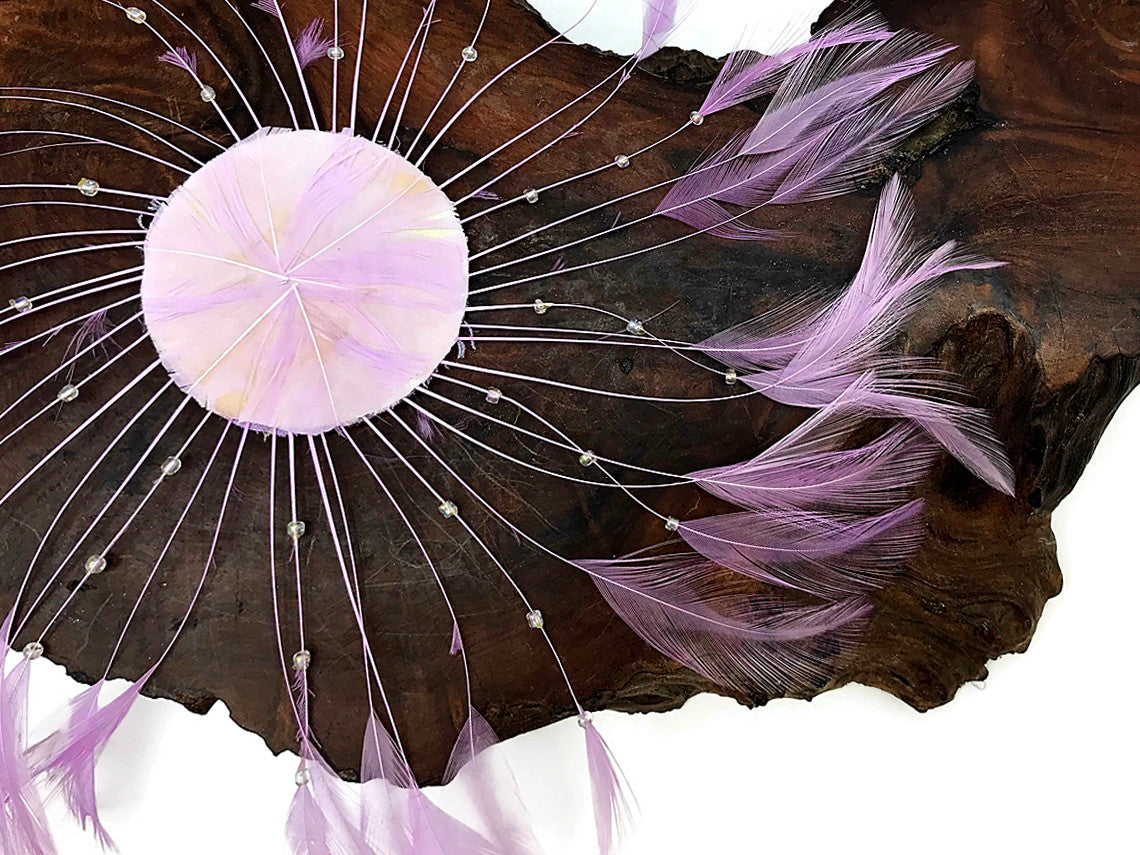 1 Piece - Lavender Whole Beaded Pinwheel Stripped Rooster Hackle Feather Plates