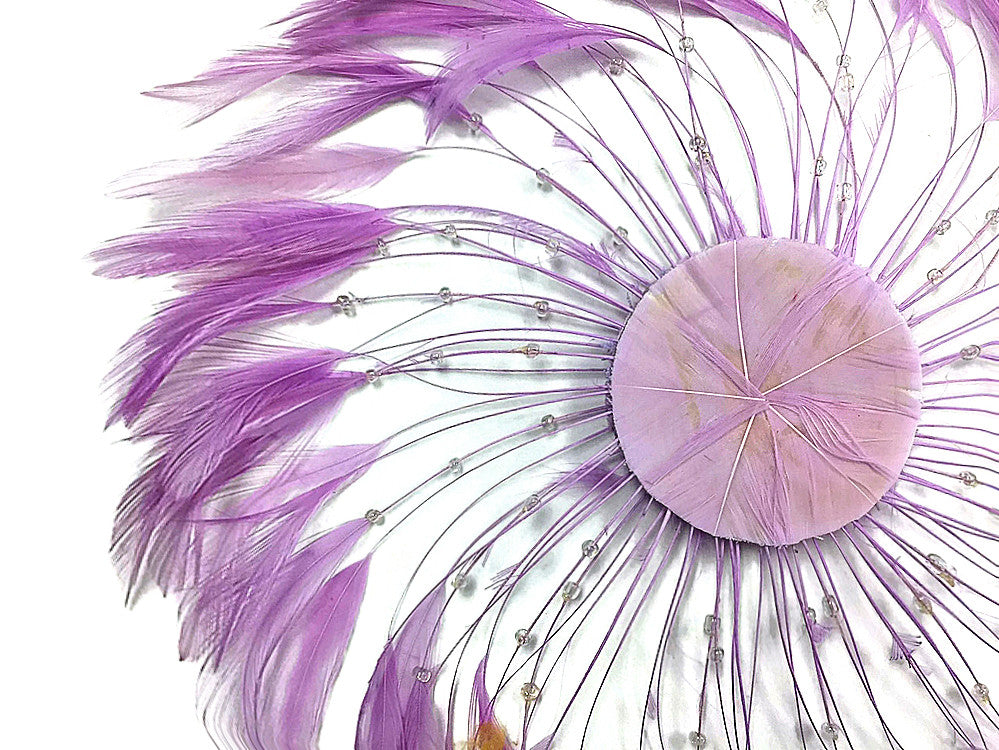 1 Piece - Lavender Whole Beaded Pinwheel Stripped Rooster Hackle Feather Plates