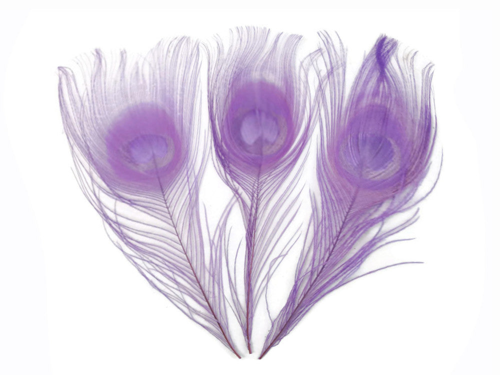 5 Pieces – Lavender Bleached & Dyed Peacock Tail Eye Feathers 10-12” Long