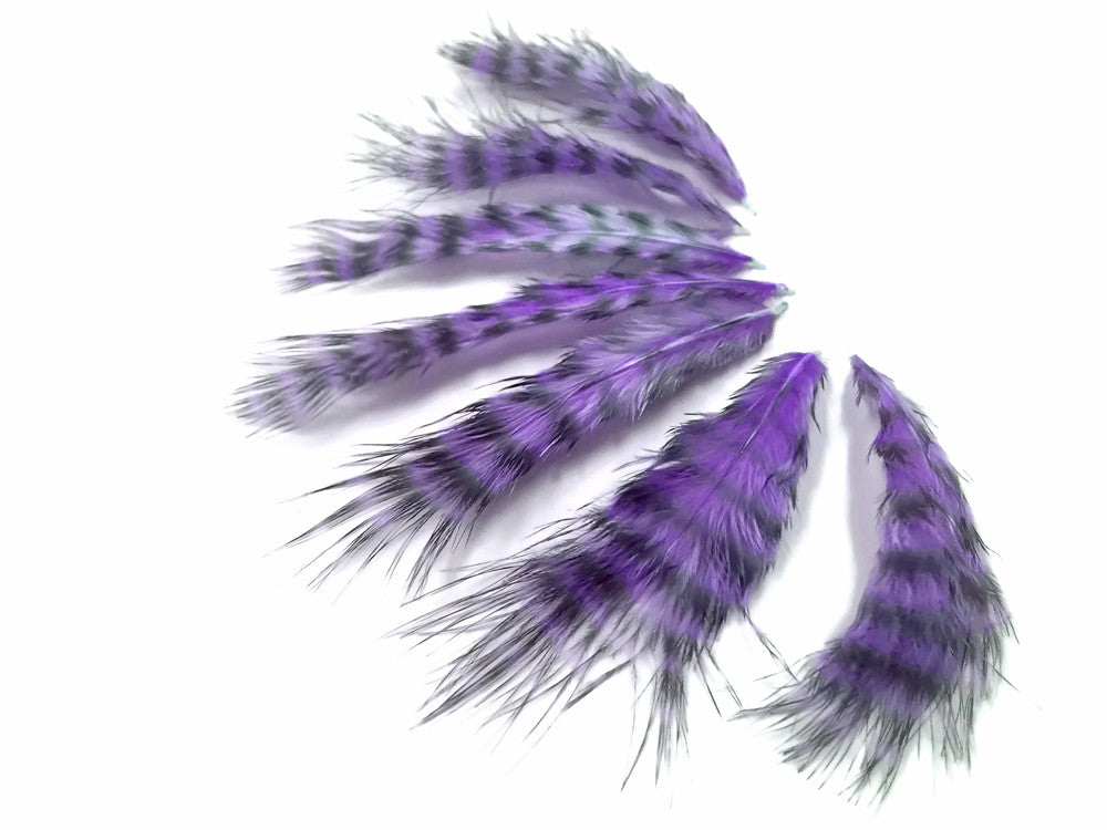 1 Dozen - Lavender Grizzly Mini Rooster Chickabou Fluff Whiting Hair Feathers