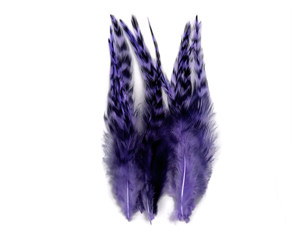 1 Dozen - Medium Lavender Grizzly Rooster Saddle Whiting Hair Extension Feathers