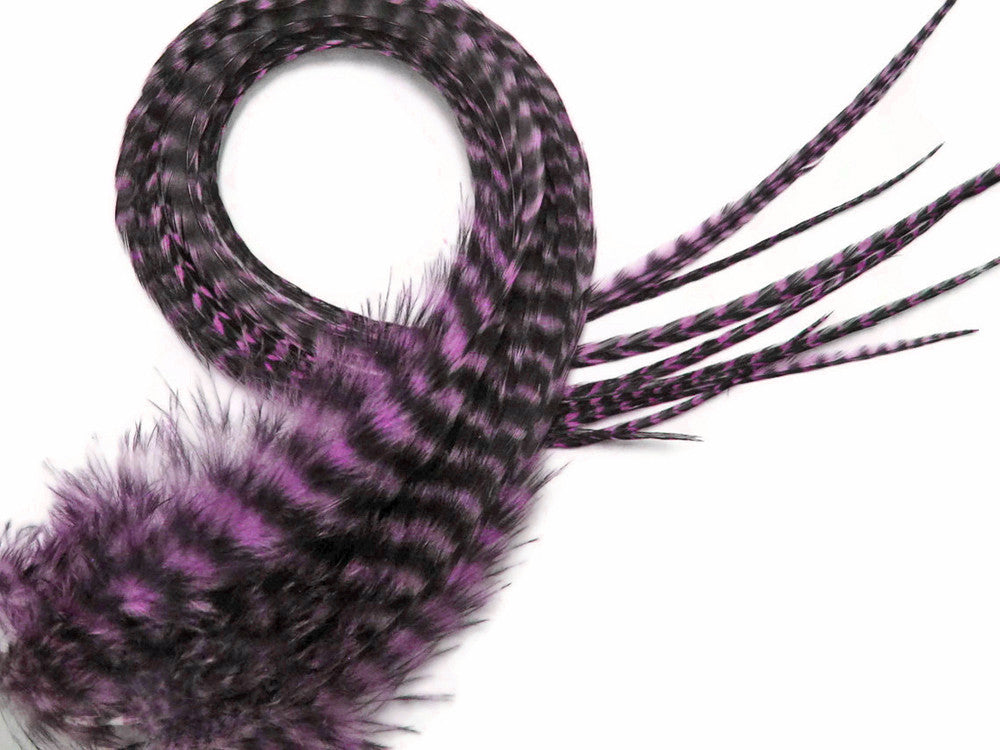 6 Pieces - Lavender Thick Long Grizzly Rooster Hair Extension Feathers