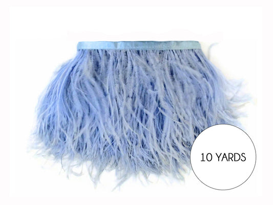 10 Yards - Light Blue Ostrich Fringe Trim Wholesale Feather (Bulk)