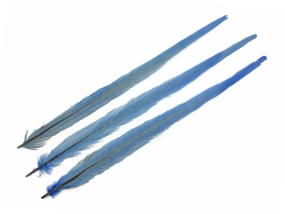 10 Pieces - 18-22" Light Blue Bleached and Dyed Long Ringneck Pheasant Tail Feathers