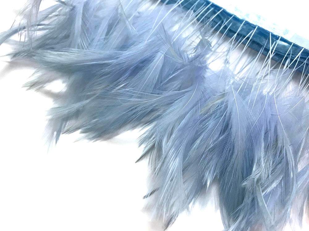 1 Yard - Light Blue Stripped Rooster Neck Hackle Eyelash Wholesale Feather Trim (Bulk)