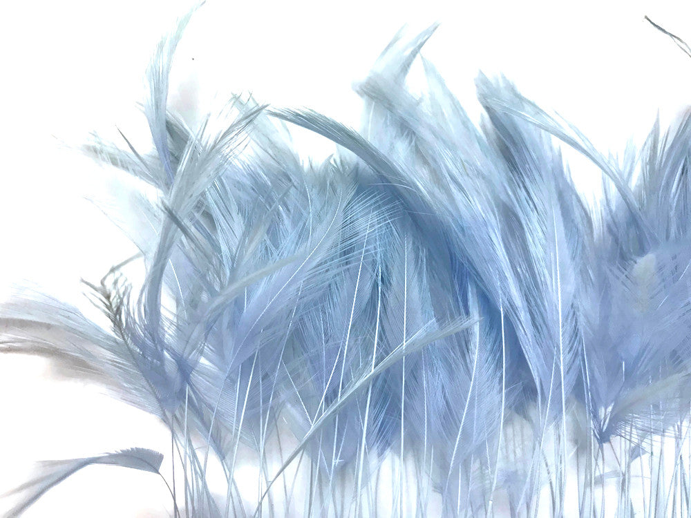 1 Yard - Light Blue Stripped Rooster Neck Hackle Eyelash Wholesale Feather Trim (Bulk)