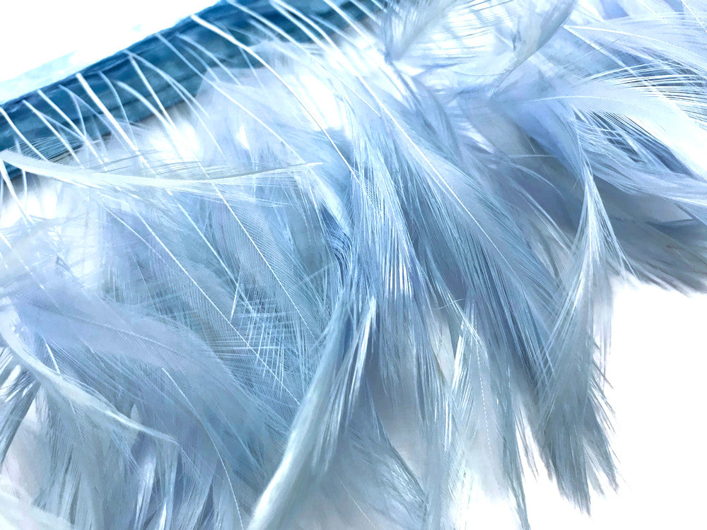 1 Yard - Light Blue Stripped Rooster Neck Hackle Eyelash Wholesale Feather Trim (Bulk)