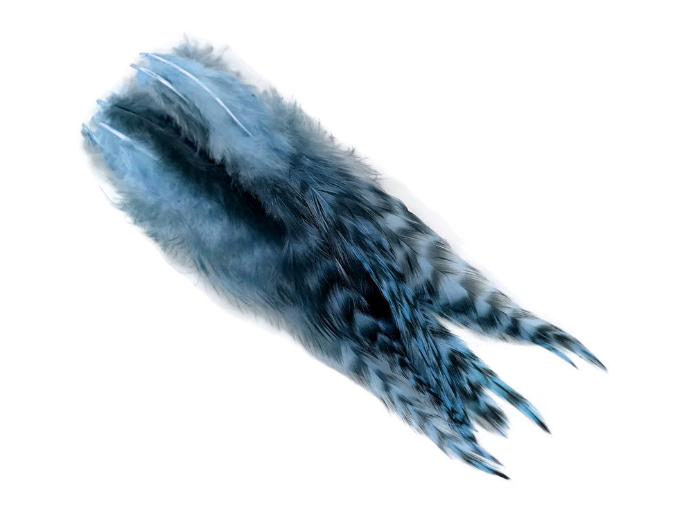 1 Dozen - Medium Light Blue Grizzly Rooster Saddle Whiting Hair Extension Feathers