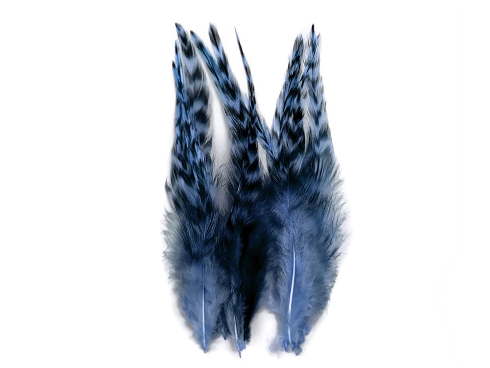 1 Dozen - Medium Light Blue Grizzly Rooster Saddle Whiting Hair Extension Feathers