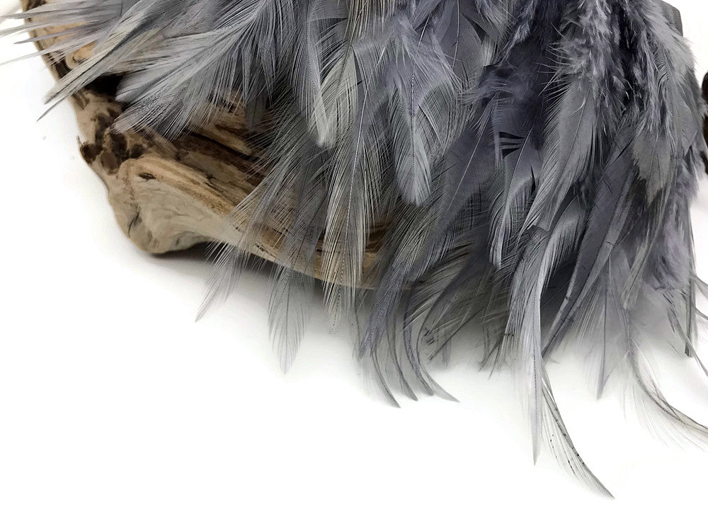 1 Yard - Silver Gray Rooster Neck Hackle Saddle Feather Wholesale Trim