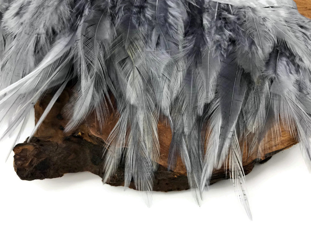 1 Yard - Silver Gray Rooster Neck Hackle Saddle Feather Wholesale Trim