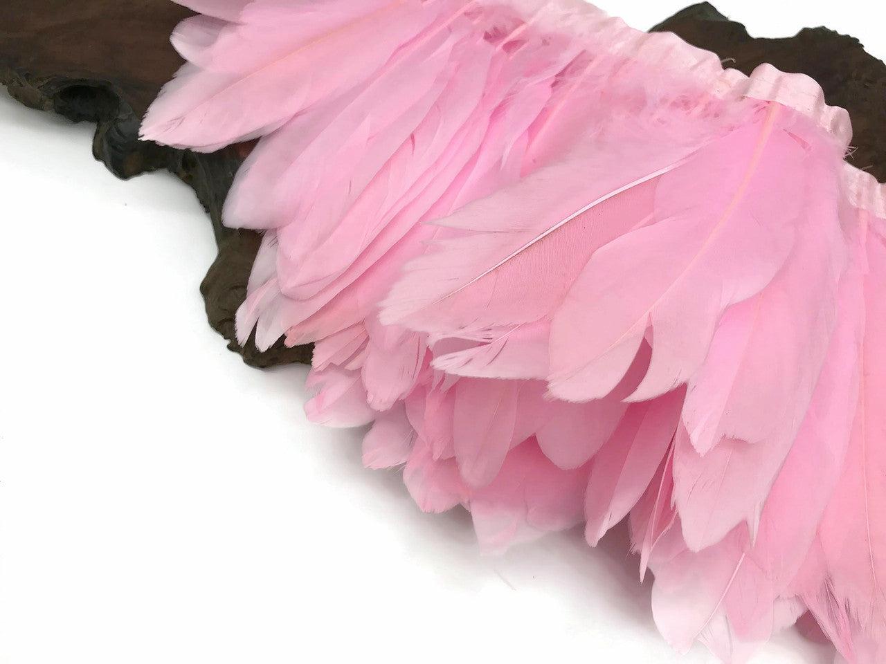 1 Yard - Light Pink Goose Pallet Parried Dyed Feather Trim