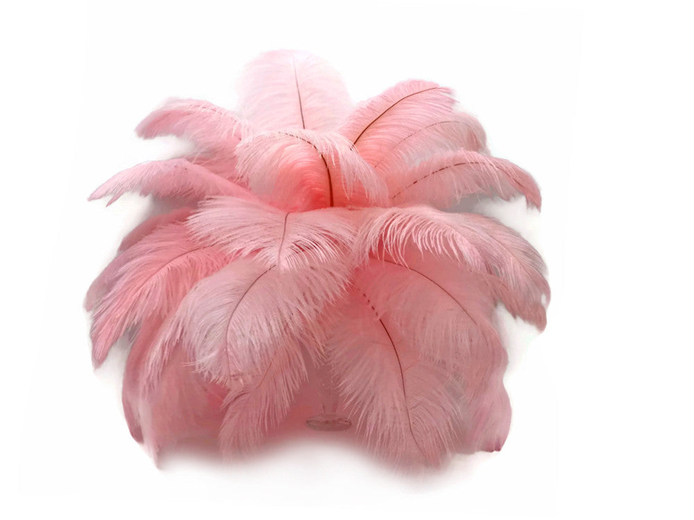 10 Pieces - 17-19" Baby Pink Large Bleached & Dyed Ostrich Drabs Body Feathers
