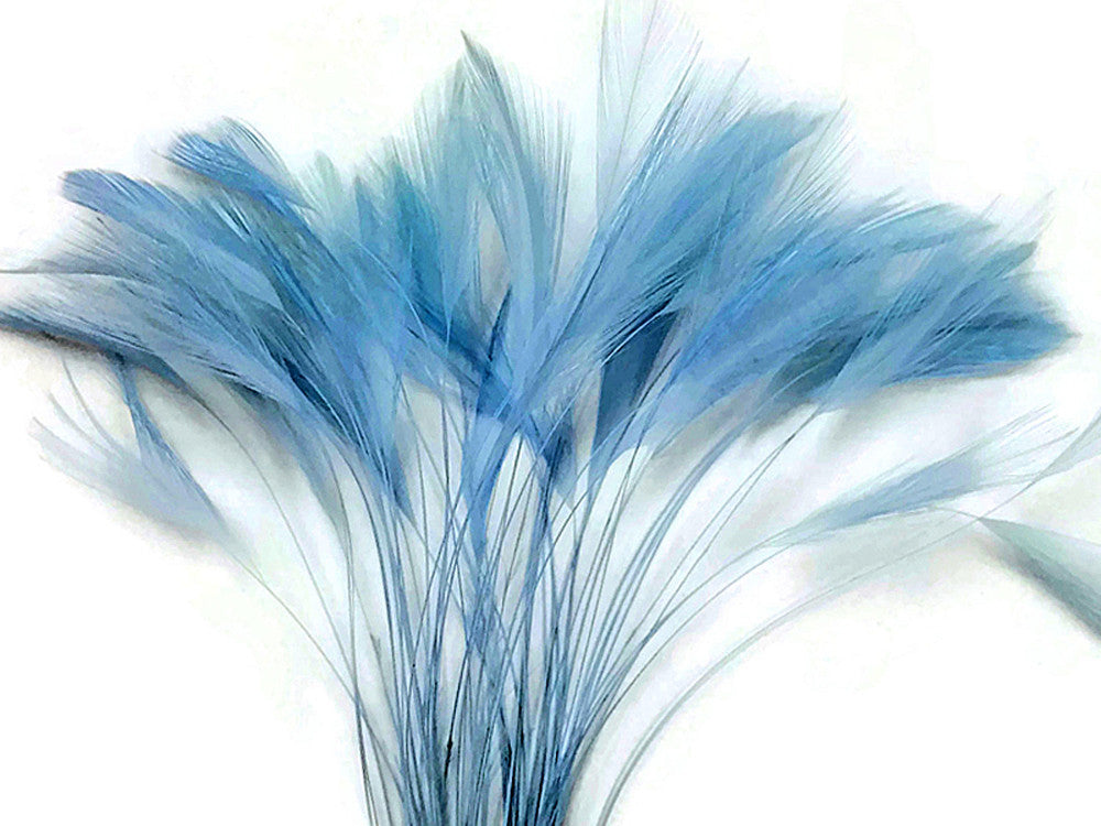 1 Dozen - Light Blue Stripped Rooster Neck Hackle Eyelash Feather