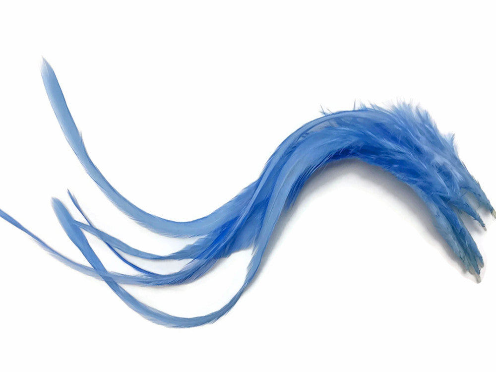 6 Pieces - Solid Light Blue Thick Long Rooster Hair Extension Feathers