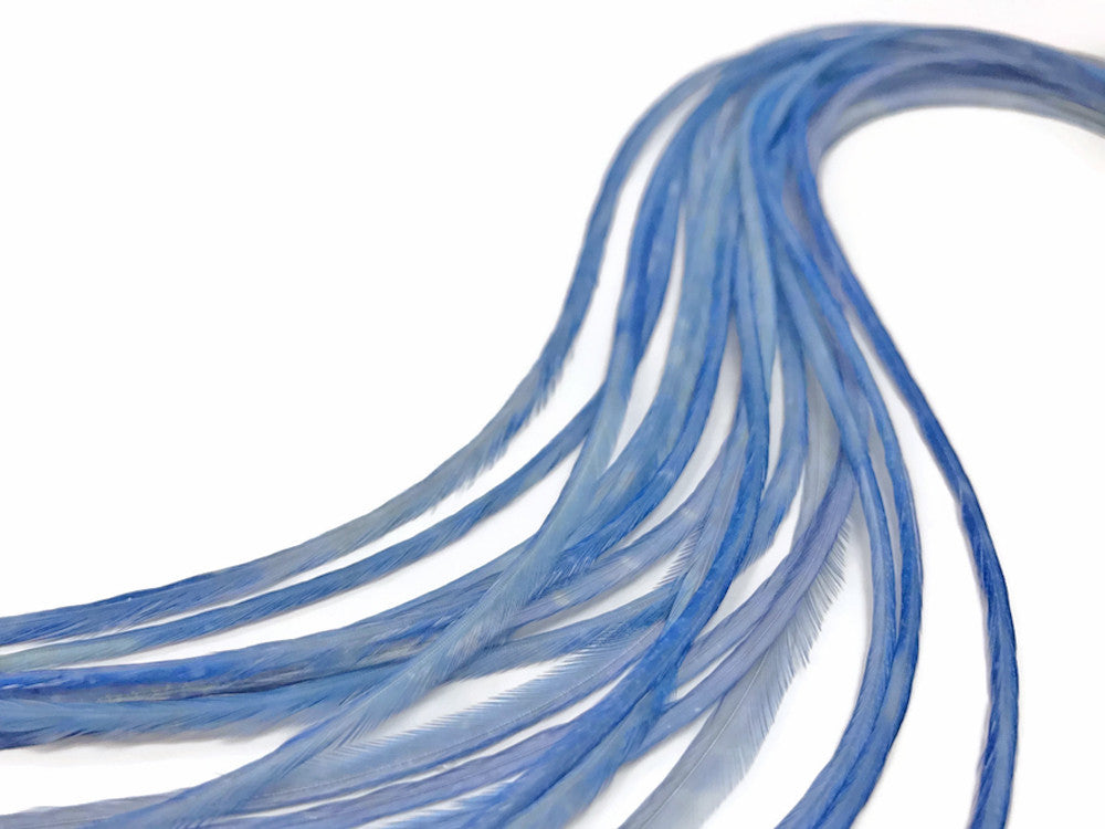 10 Pieces - Solid Light Blue Thin Long Rooster Hair Extension Feathers