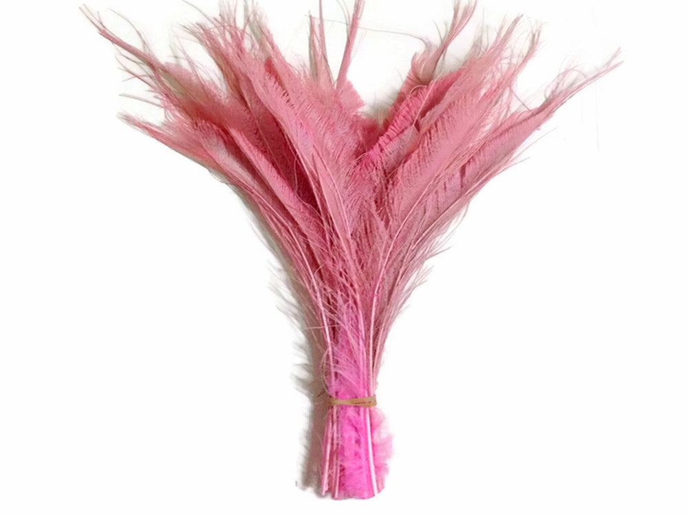 5 Pieces - Baby Pink Bleached Peacock Swords Cut Feathers