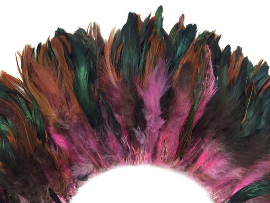 4 Inch Strip - Light Pink Dyed Half Bronze Strung Rooster Schlappen Feathers