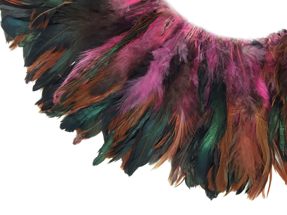 4 Inch Strip - Light Pink Dyed Half Bronze Strung Rooster Schlappen Feathers