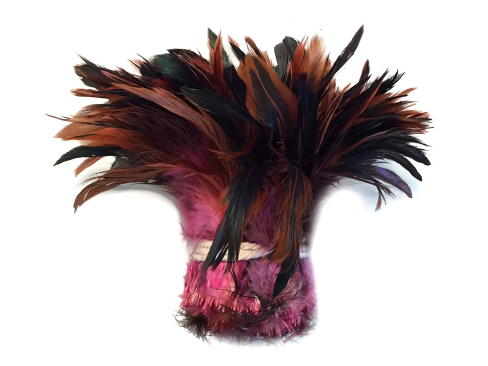 4 Inch Strip - Light Pink Dyed Half Bronze Strung Rooster Schlappen Feathers