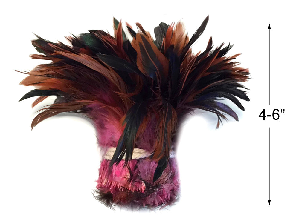 4 Inch Strip - Light Pink Dyed Half Bronze Strung Rooster Schlappen Feathers