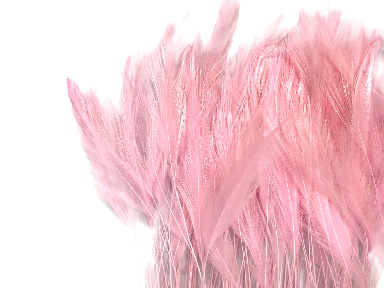 1 Yard - Light Pink Stripped Rooster Neck Hackle Eyelash Wholesale Feather Trim (Bulk)