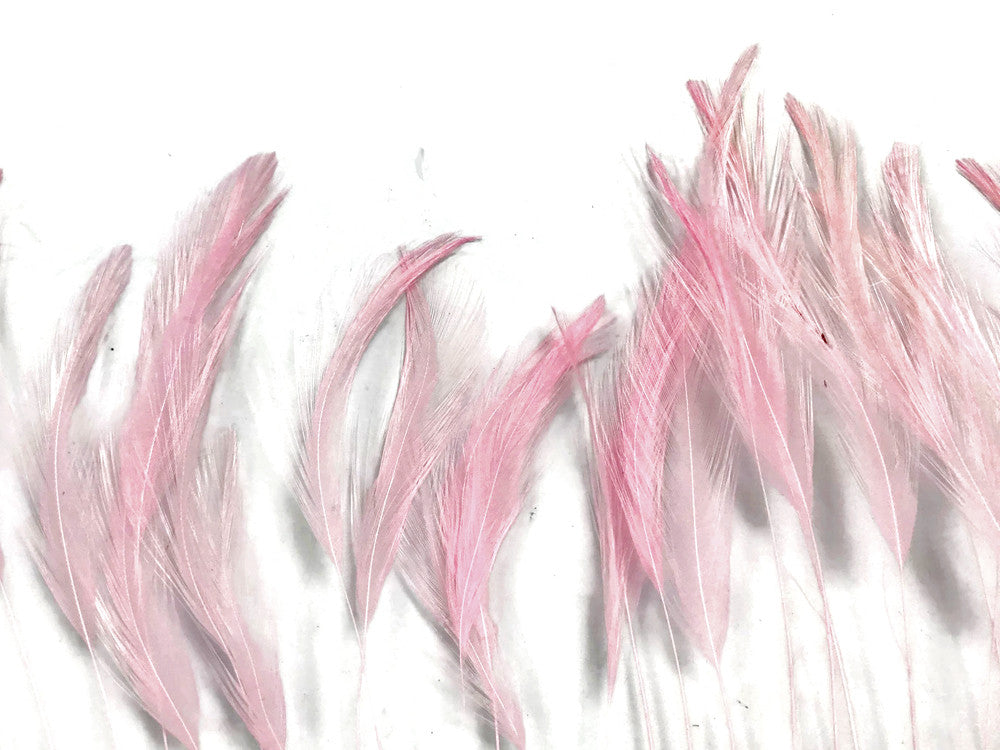 1 Yard - Light Pink Stripped Rooster Neck Hackle Eyelash Wholesale Feather Trim (Bulk)