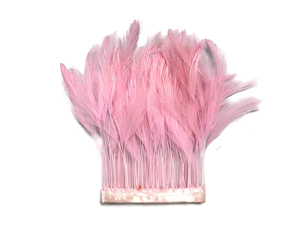 1 Yard - Light Pink Stripped Rooster Neck Hackle Eyelash Wholesale Feather Trim (Bulk)