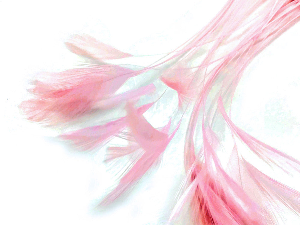 1 Yard - Light Pink Stripped Rooster Neck Hackle Eyelash Wholesale Feather Trim (Bulk)