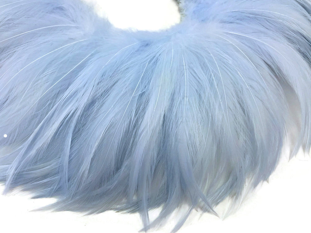 4 Inch Strip - Light Blue Strung Rooster Neck Hackle Feathers