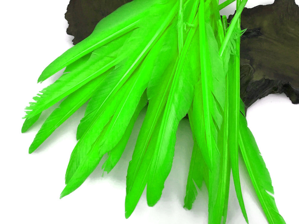 10 Pieces - Lime Green Goose Pointers Long Primaries Wing Feathers