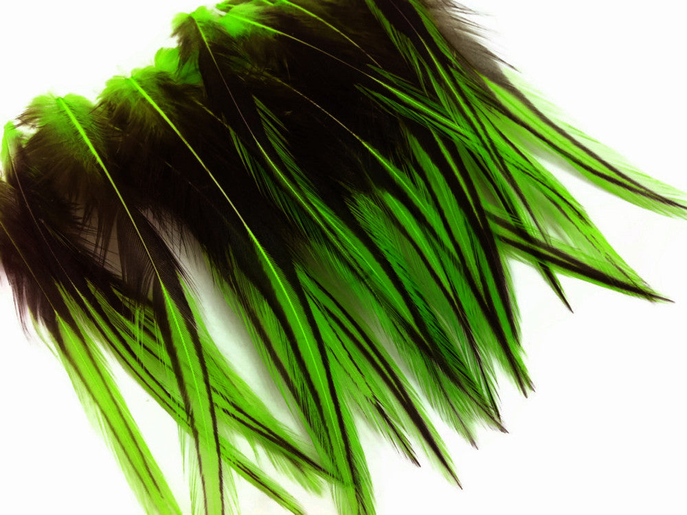 10 Pieces - Lime Green Dyed BLW Laced Short Rooster Cape Whiting Farms Feathers