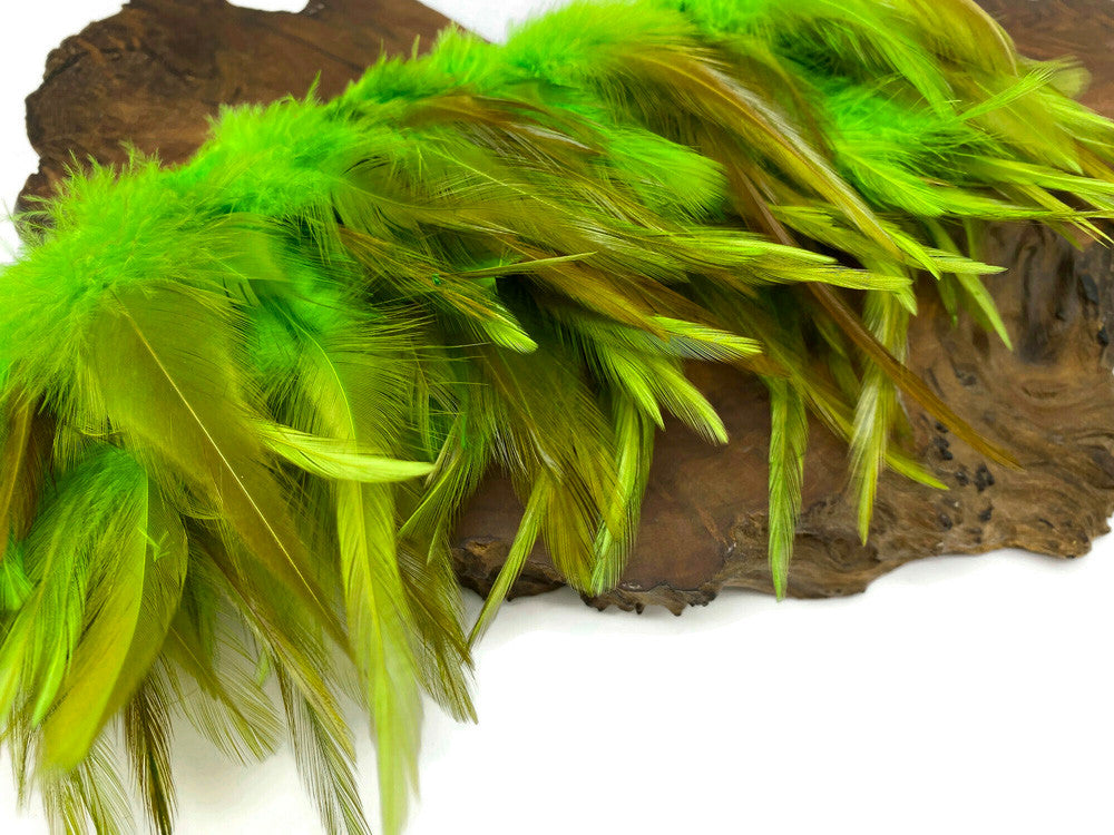 1 Yard - Lime Green Rooster Neck Hackle Saddle Feather Wholesale Trim