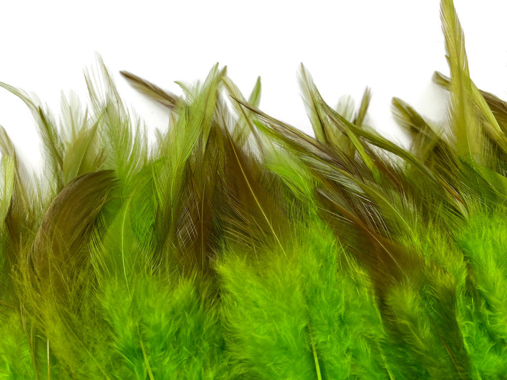 1 Yard - Lime Green Rooster Neck Hackle Saddle Feather Wholesale Trim