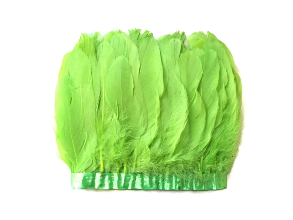 1 Yard - Lime Green Goose Pallet Parried Dyed Feather Trim