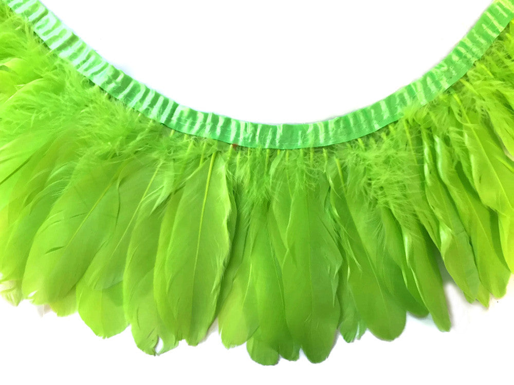 1 Yard - Lime Green Goose Pallet Parried Dyed Feather Trim