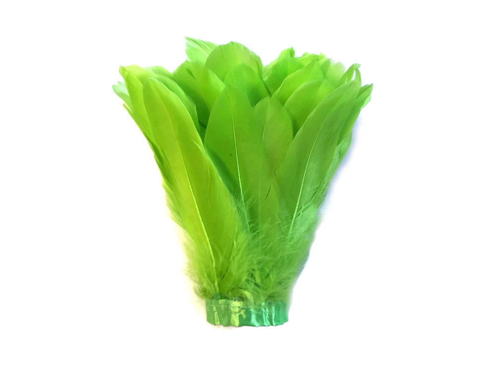 1 Yard - Lime Green Goose Pallet Parried Dyed Feather Trim