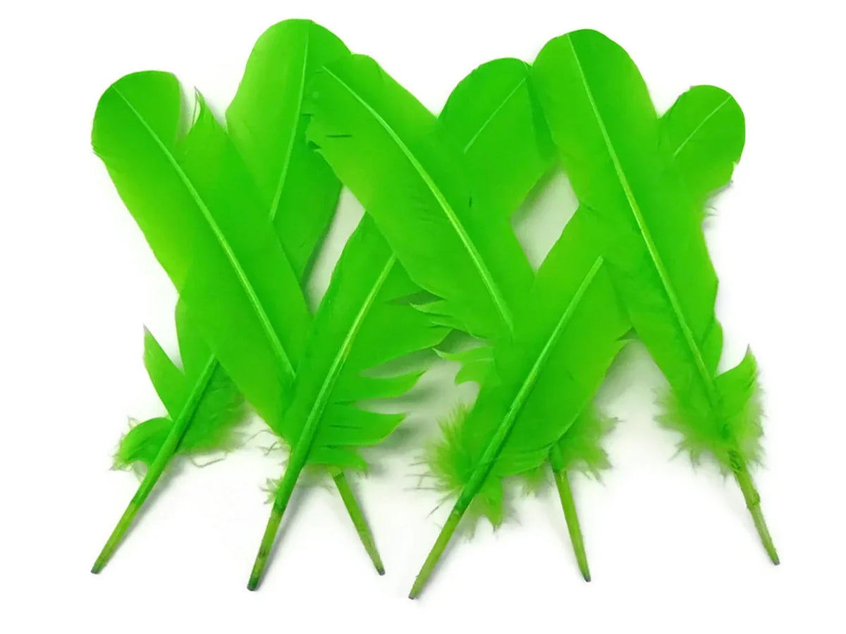 Vibrant lime green craft feathers for DIY fashion and décor accessories.