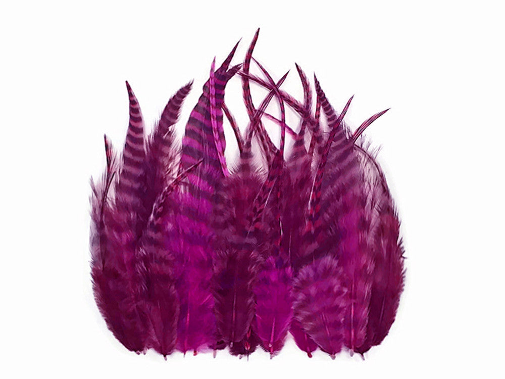 1 Dozen - Short Magenta Grizzly Whiting Farm Rooster Saddle Hair Extension Feathers