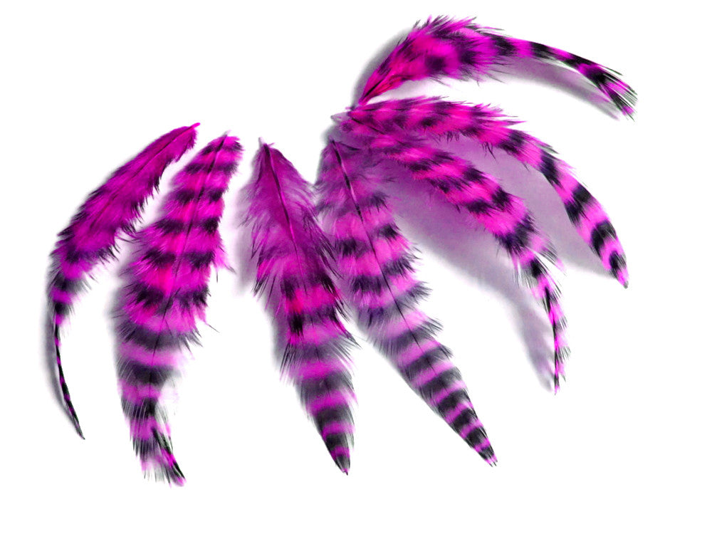 1 Dozen - Short Magenta Grizzly Whiting Farm Rooster Saddle Hair Extension Feathers