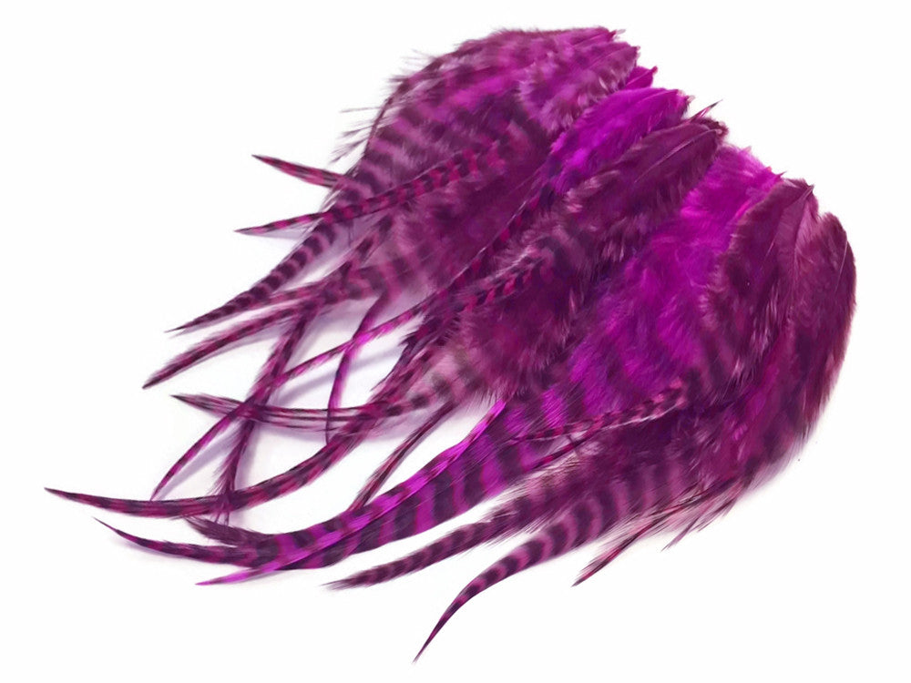 1 Dozen - Short Magenta Grizzly Whiting Farm Rooster Saddle Hair Extension Feathers