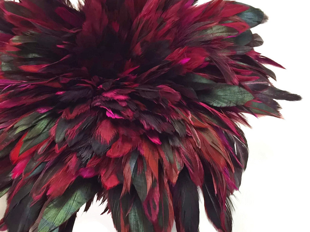 4 Inch Strip - Magenta Dyed Half Bronze Strung Rooster Schlappen Feathers