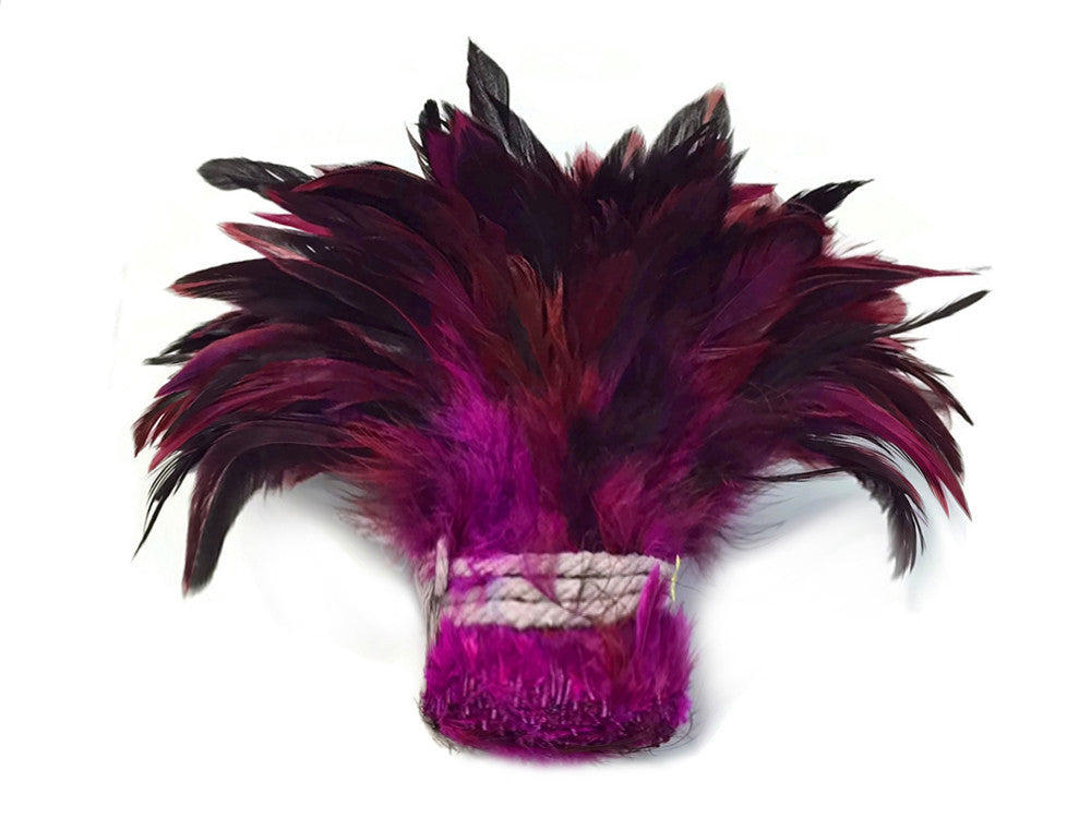 4 Inch Strip - Magenta Dyed Half Bronze Strung Rooster Schlappen Feathers