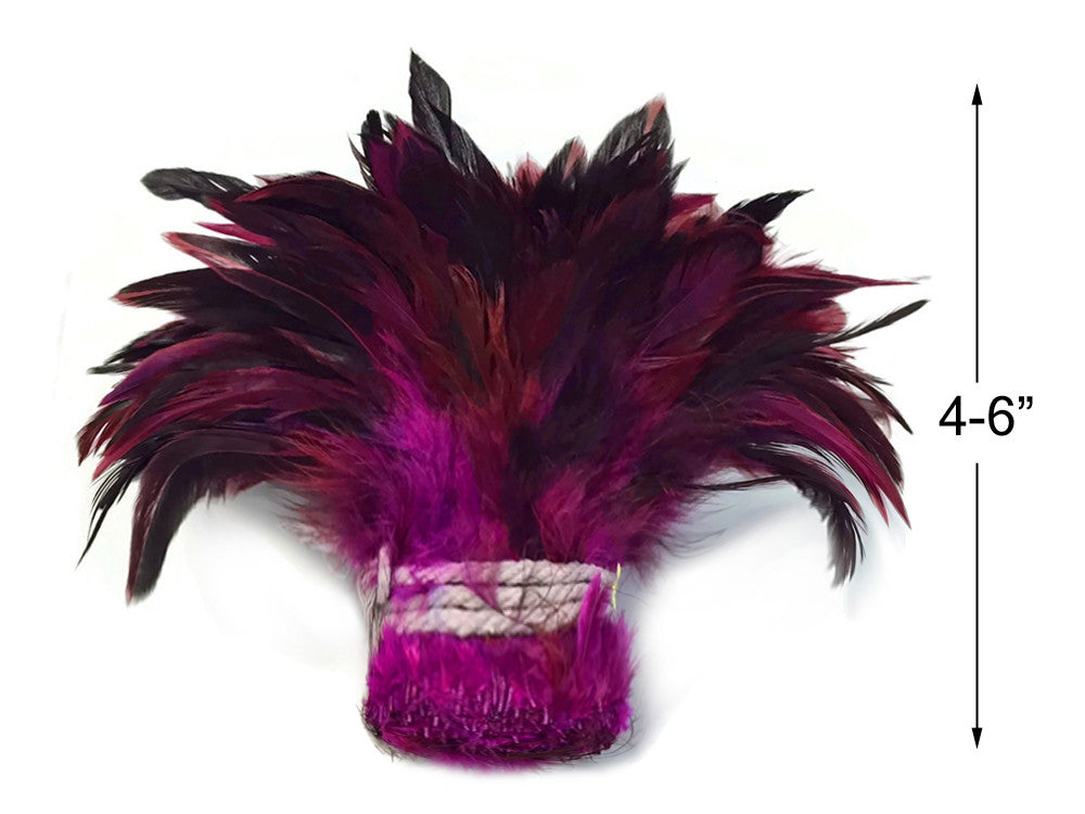 4 Inch Strip - Magenta Dyed Half Bronze Strung Rooster Schlappen Feathers