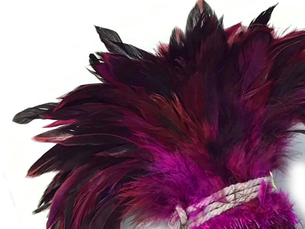 4 Inch Strip - Magenta Dyed Half Bronze Strung Rooster Schlappen Feathers